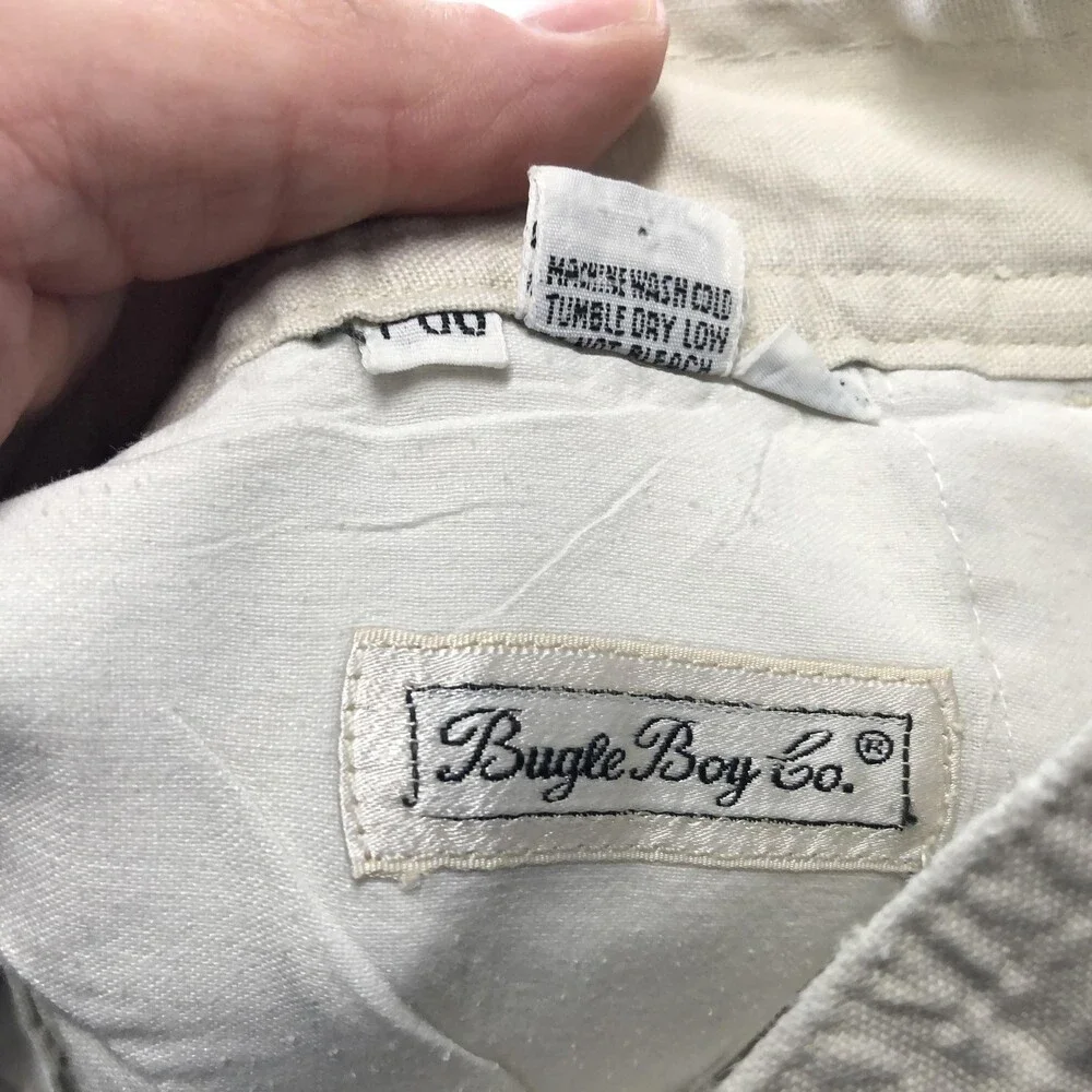 Vintage Bugle Boy Pants Mens 32x32 White Chino Relaxed Pleated Basics Casual